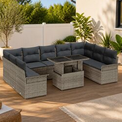 Grey Modular Outdoor Garden Sofa Set with 10 Pieces