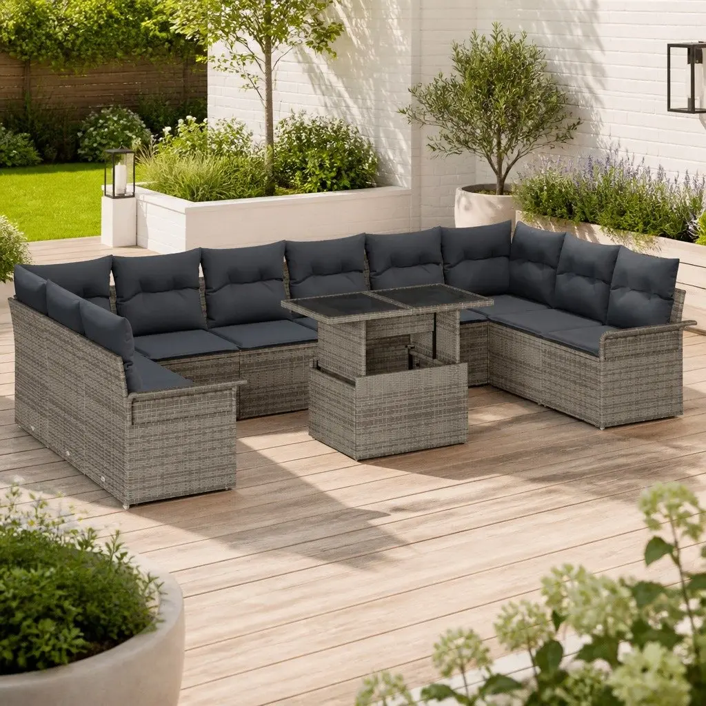 11 Piece Grey Poly Rattan Garden Sofa Set