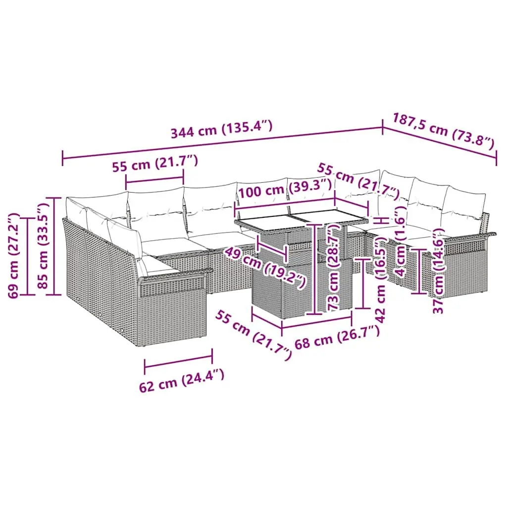 11 Piece Grey Poly Rattan Garden Sofa Set
