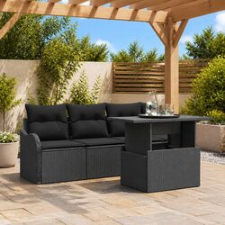 Outdoor Garden Sofa Set 5 Pcs Modular Sectional Poly Rattan Black with Cushions