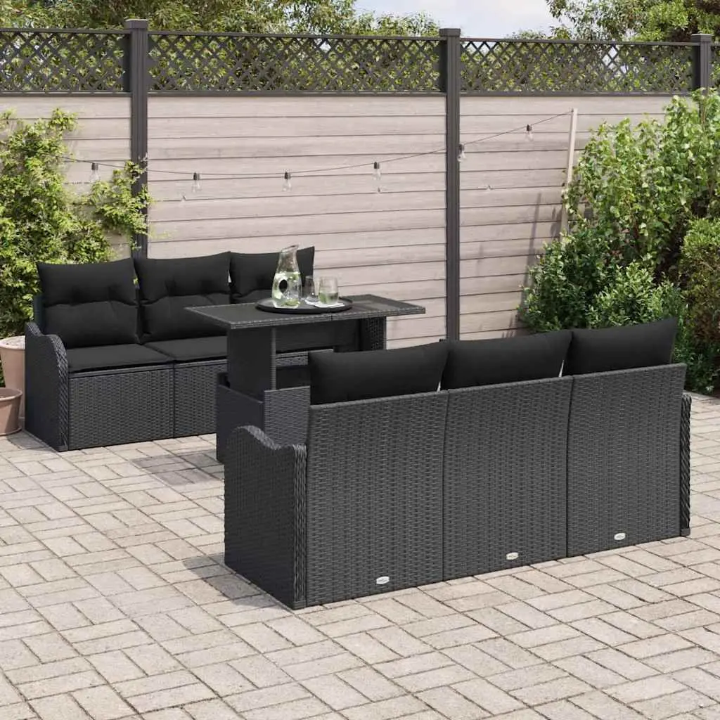 7 Piece Modular Garden Sofa Set Poly Rattan Cushions Outdoor Sectional Black