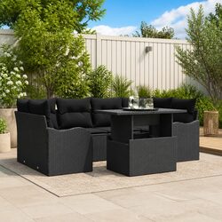 7 Piece Modular Black Poly Rattan Outdoor Sofa Set