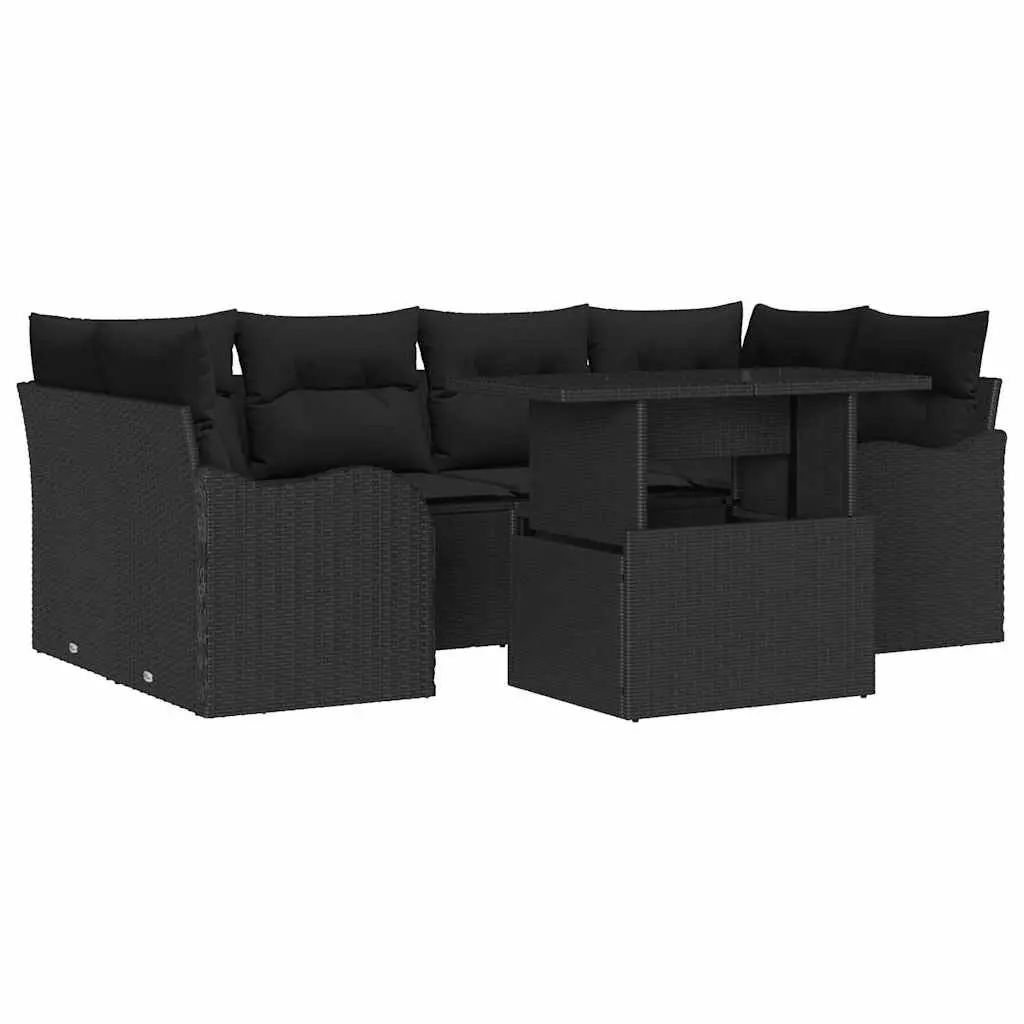 7 Piece Modular Black Poly Rattan Outdoor Sofa Set