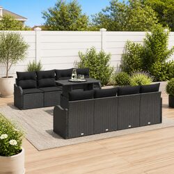 Stylish Black Poly Rattan 9 Piece Modular Garden Sofa Set