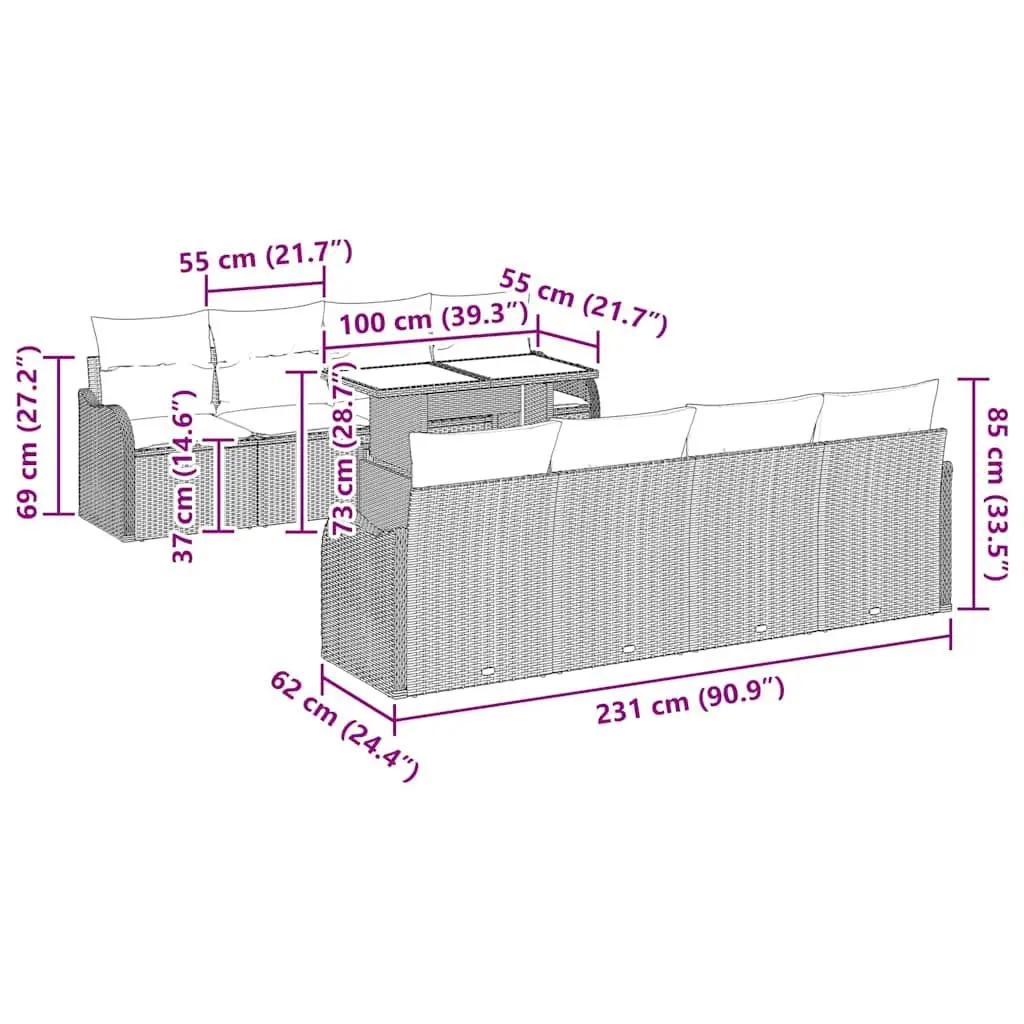 Black Poly Rattan 9 Piece Modular Garden Sofa Set