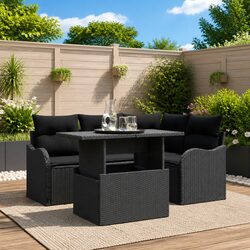 5-Piece Black Modular Garden Sofa Set with Cushions