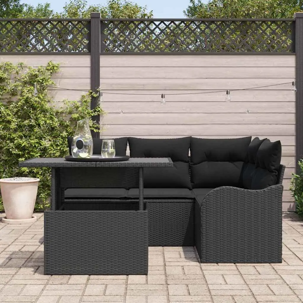 5-Piece Black Modular Garden Sofa Set with Cushions