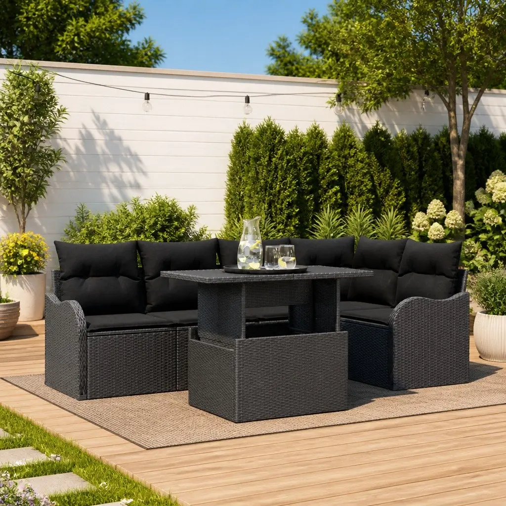 Modular Garden Sofa Set 6 Pcs Black Poly Rattan