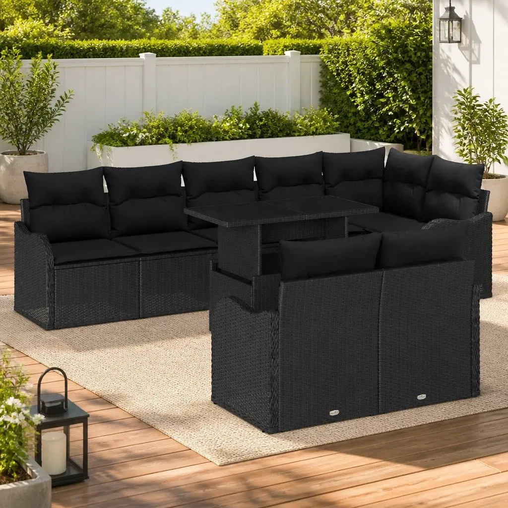 Modular Garden Sofa Set 9 Pieces Black Rattan