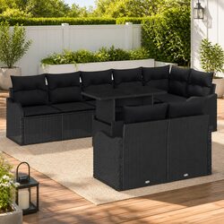 Durable Modular Garden Sofa Set 9 Pieces Black Rattan