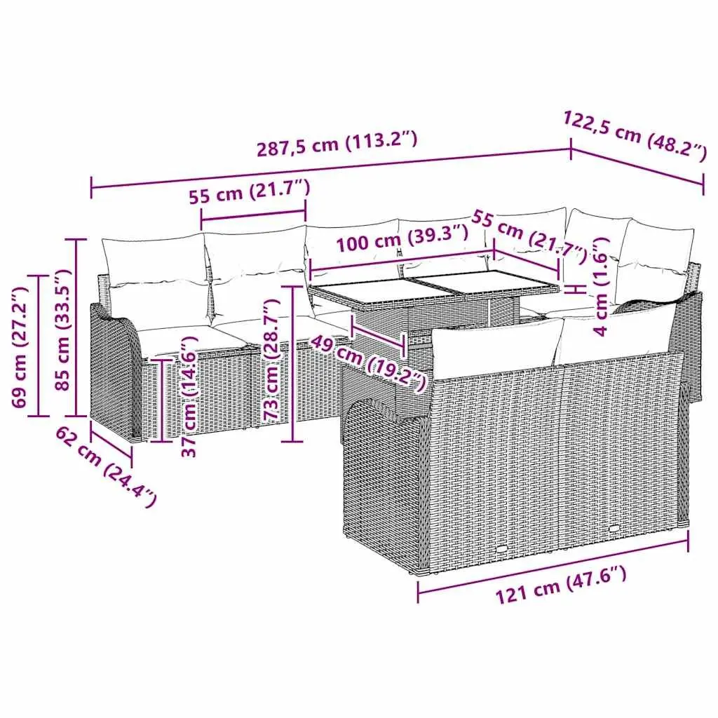 Modular Garden Sofa Set 9 Pieces Black Rattan