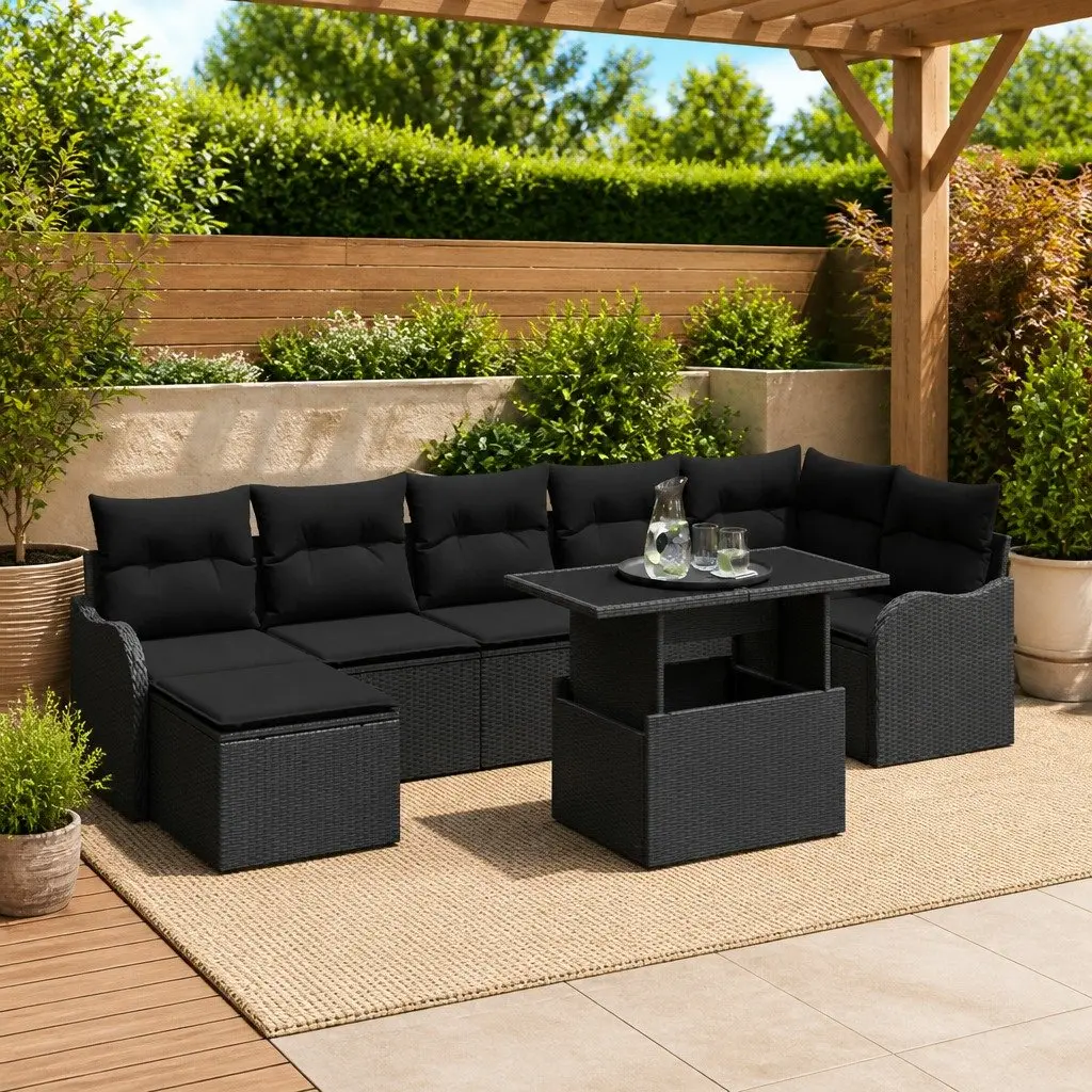 Outdoor Garden Sofa Set Poly Rattan 8 Piece Black