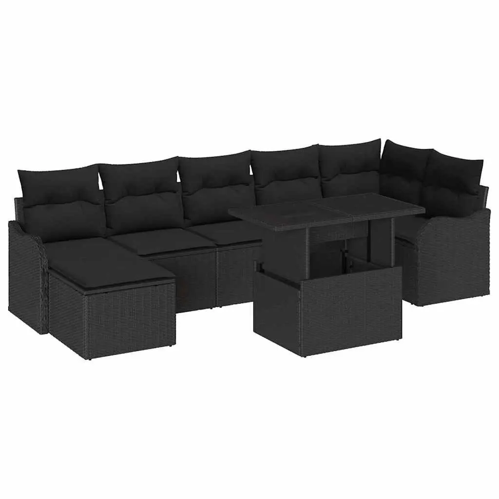 Outdoor Garden Sofa Set Poly Rattan 8 Piece Black