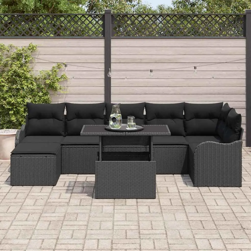 Outdoor Garden Sofa Set Poly Rattan 8 Piece Black