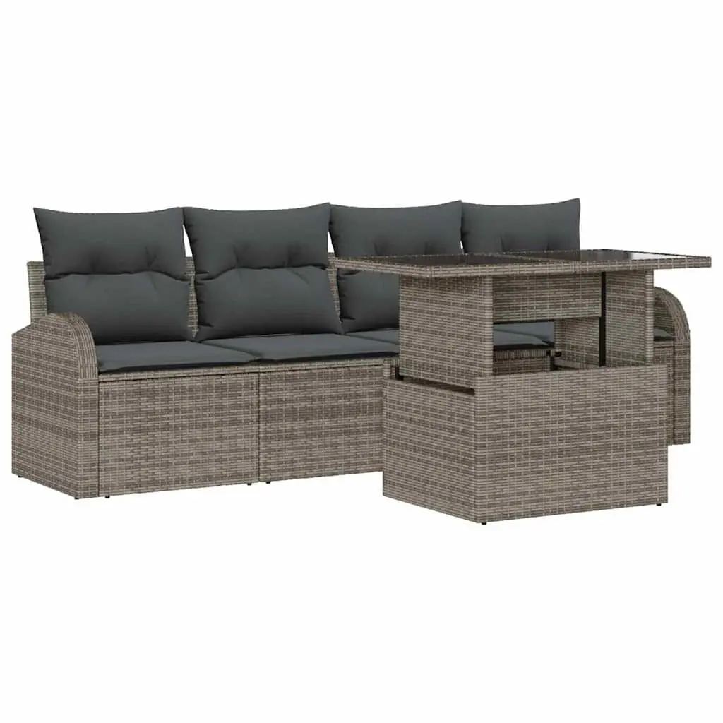 5 Piece Grey Modular Rattan Outdoor Sofa Set