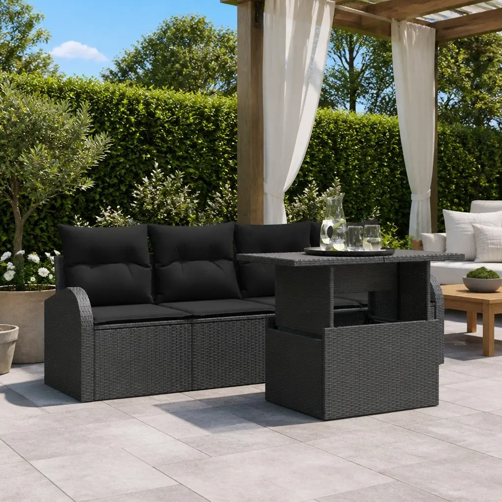 5-Piece Modular Black Poly Rattan Sofa Set