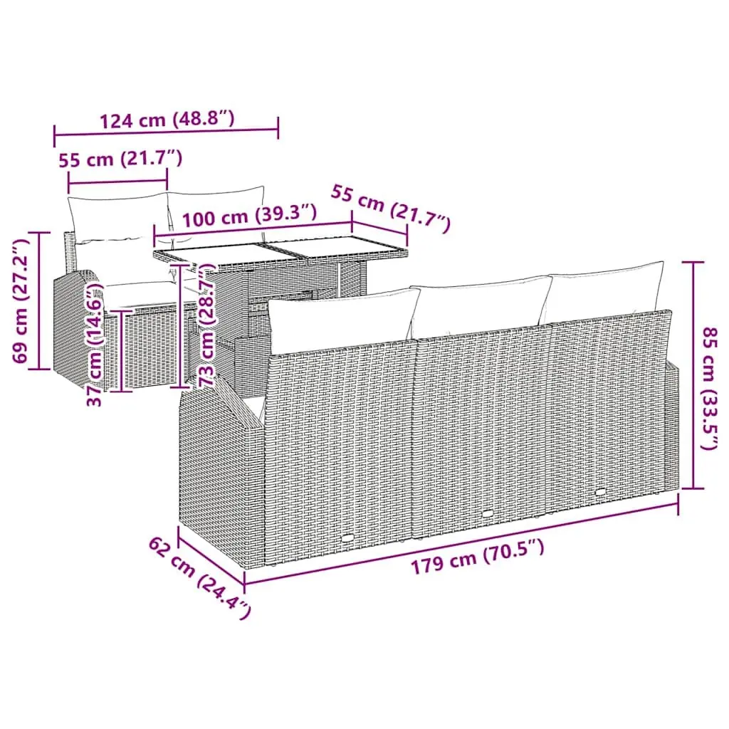6-Piece Modular Garden Sofa Set in Grey