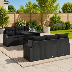 7-Piece Black Modular Garden Sofa Set with Cushions