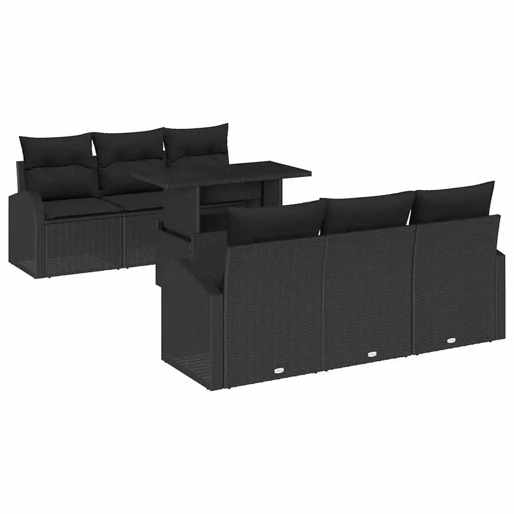 7-Piece Black Modular Garden Sofa Set with Cushions
