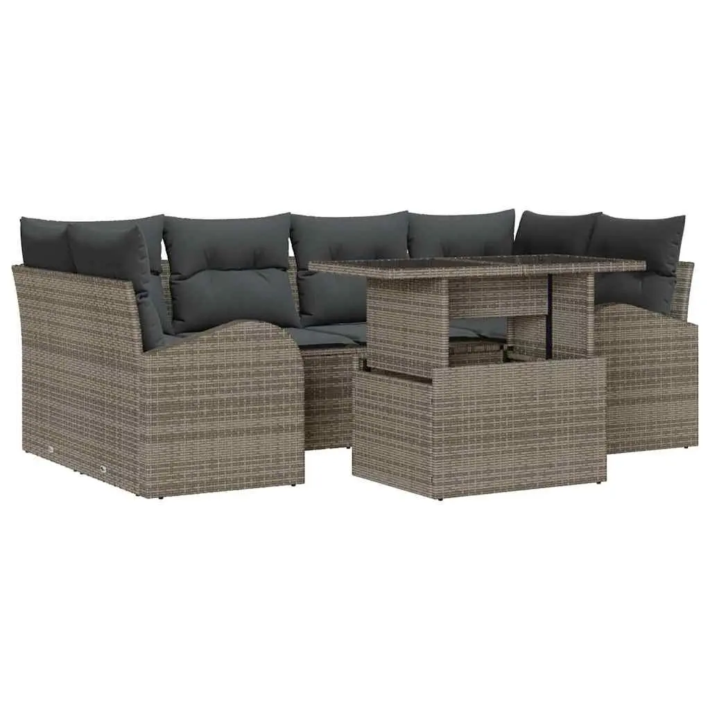 Modular Garden Sofa Set with Glass Table 7 Pieces Grey Outdoor Seating Patio