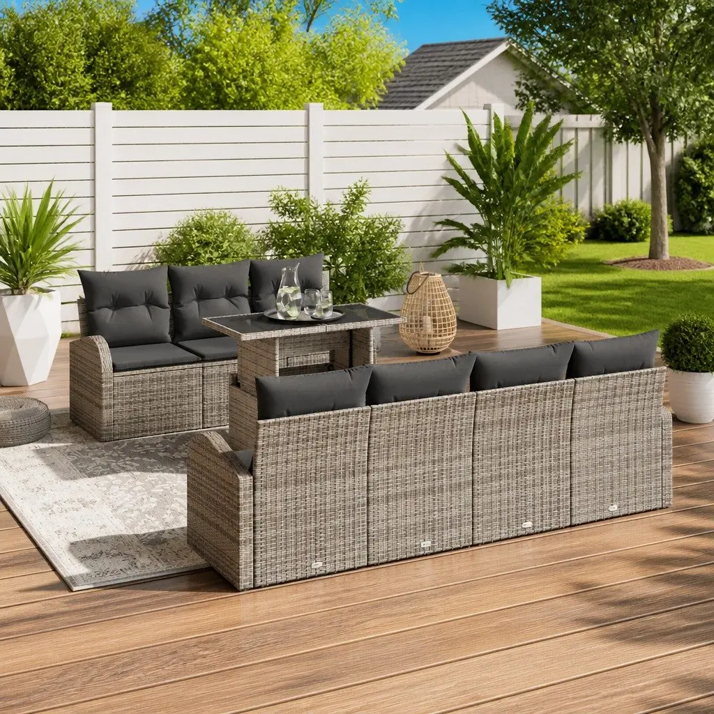 Modular 8-Piece Grey Poly Rattan Garden Sofa Set