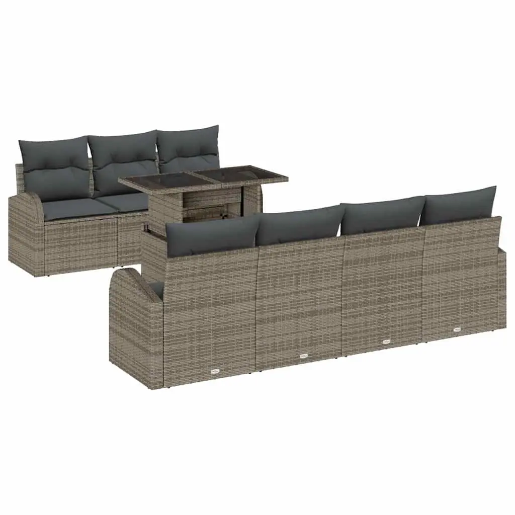 Modular 8-Piece Grey Poly Rattan Garden Sofa Set