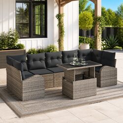Garden Sofa Set 8pcs Modular Outdoor Seating Grey Poly Rattan with Cushions