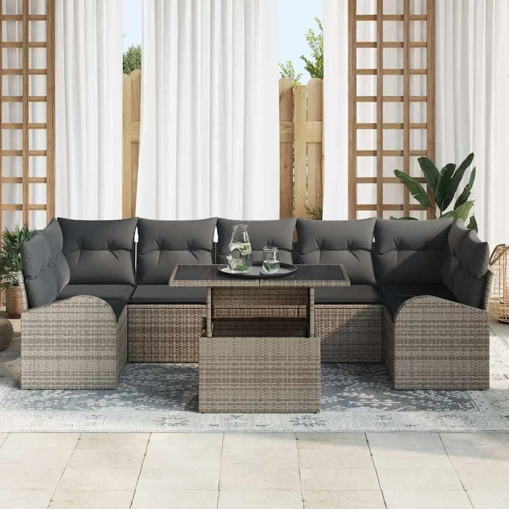 Modular Grey Poly Rattan Garden Sofa Set with Cushions