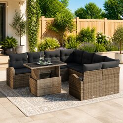 Durable Outdoor 9-Piece Rattan Sofa Set with Grey Cushions