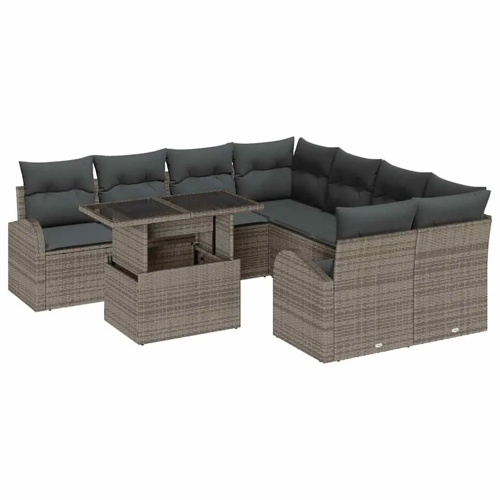 Modular Garden Sofa Set Poly Rattan 9 Piece Outdoor Furniture Grey Cushions