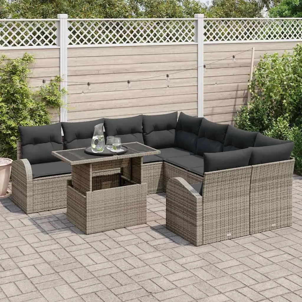 Modular Garden Sofa Set Poly Rattan 9 Piece Outdoor Furniture Grey Cushions