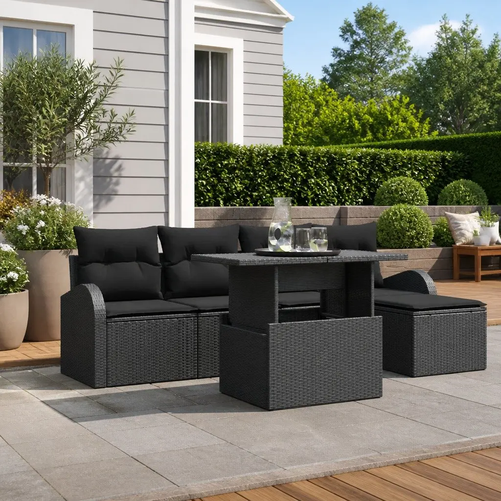 6 Piece Modular Black Outdoor Garden Sofa Set
