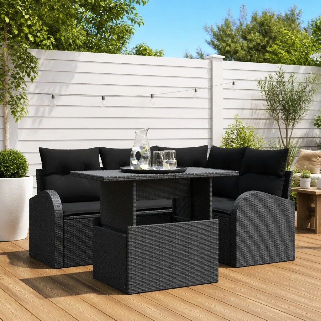 Modular Garden Sofa Set 5 Piece Black Rattan