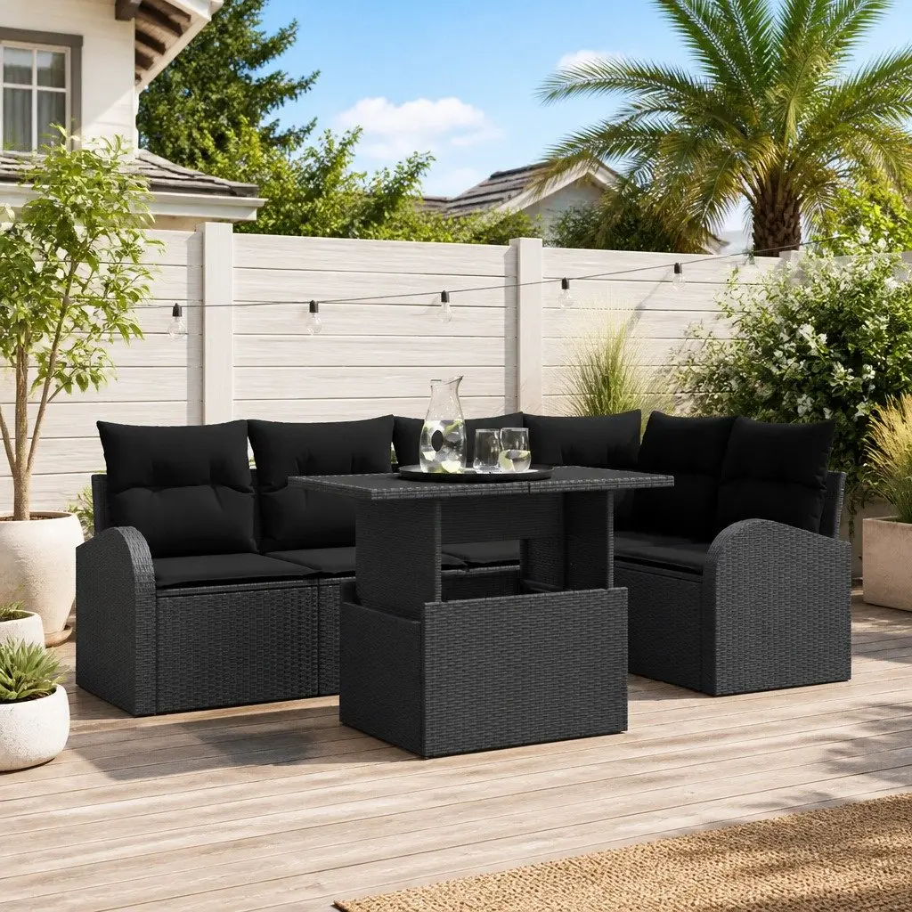 Black Modular Garden Sofa Set with Cushions
