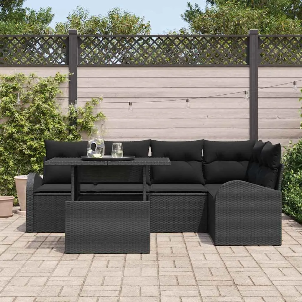 Black Modular Garden Sofa Set with Cushions