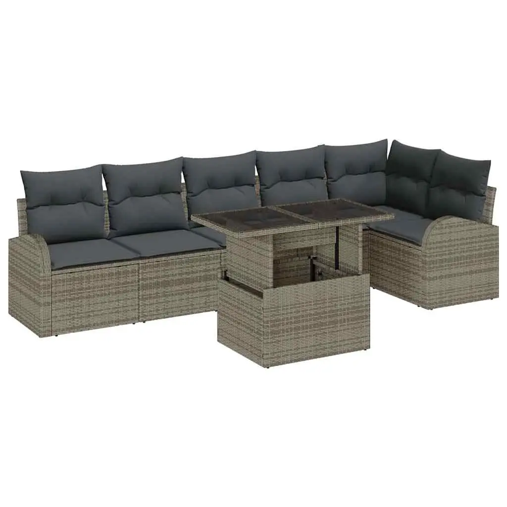 Modular Garden Sofa Set Poly Rattan 7 Piece Outdoor Seating Grey with Cushions