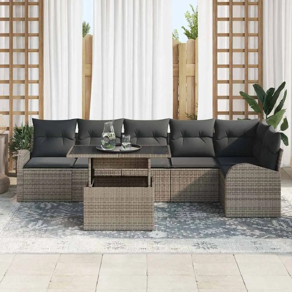 Modular Garden Sofa Set Poly Rattan 7 Piece Outdoor Seating Grey with Cushions