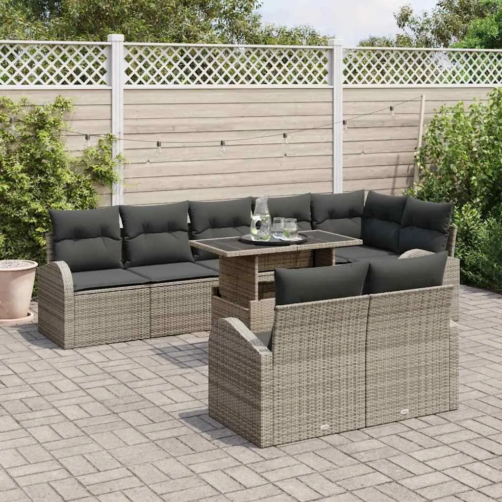 Garden Sofa Set Poly Rattan 9 Piece Outdoor Furniture Grey