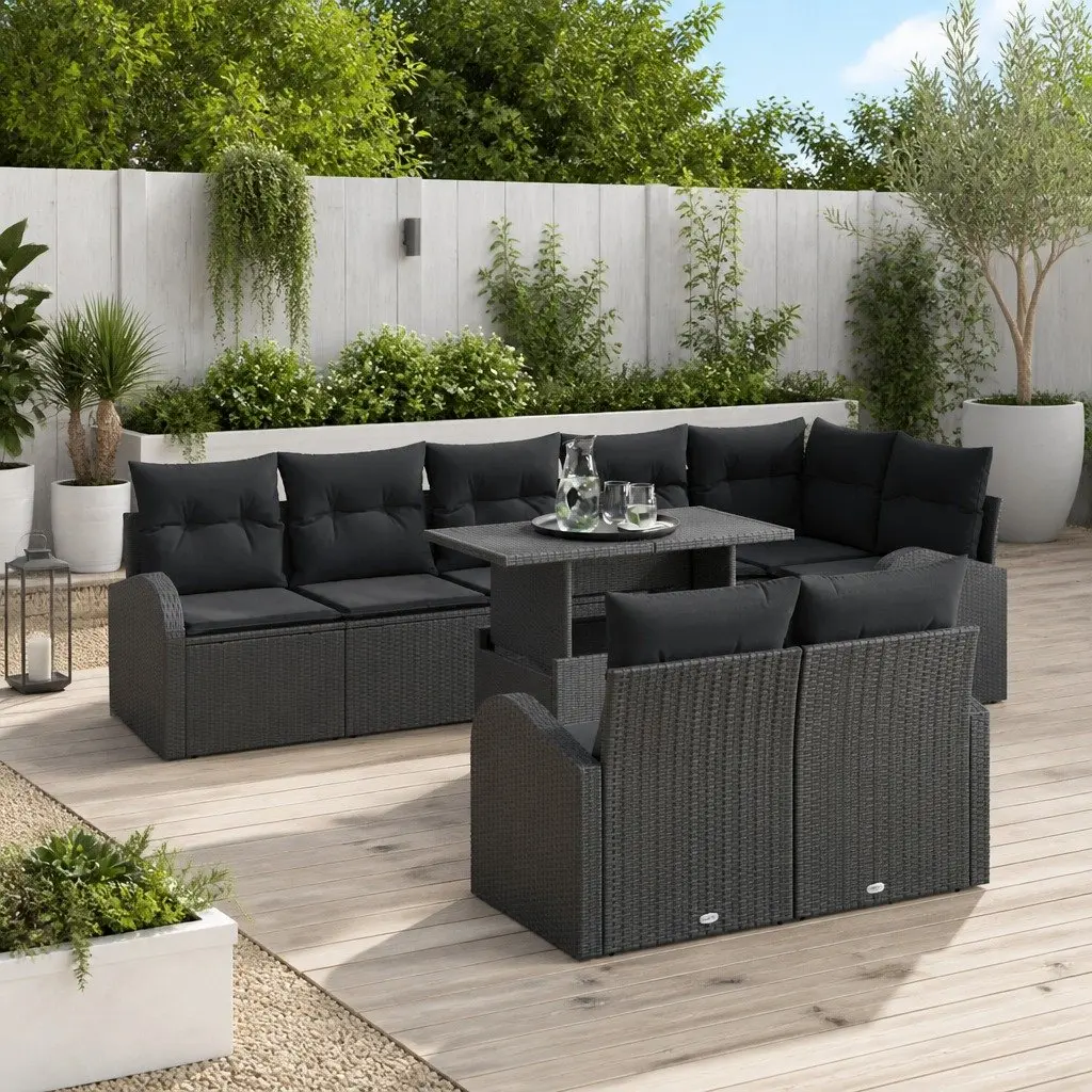 9-Piece Modular Garden Sofa Set in Black Rattan