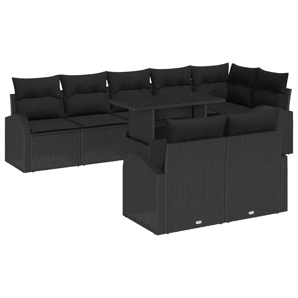 9-Piece Modular Garden Sofa Set in Black Rattan