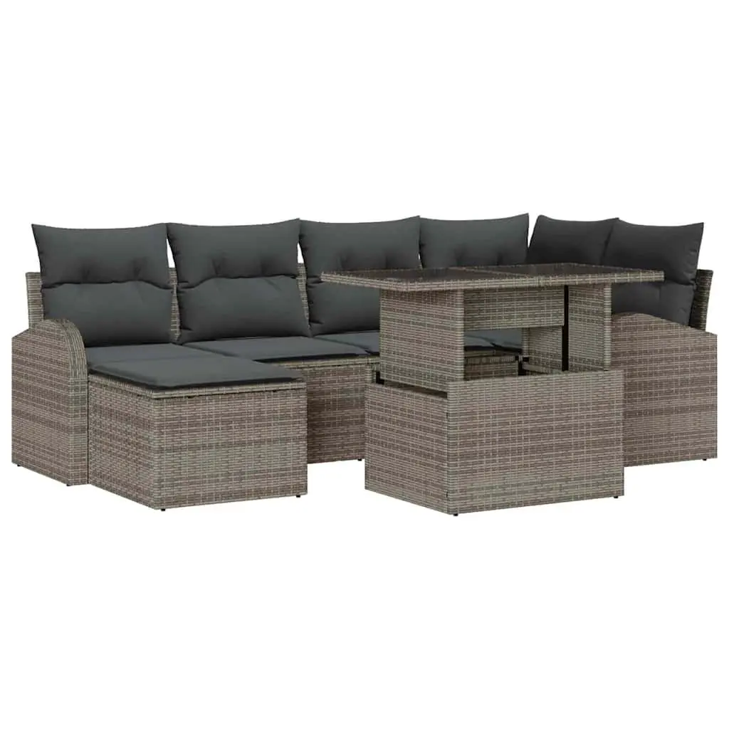 Garden Sofa Set Poly Rattan 7 Piece Outdoor Furniture Grey