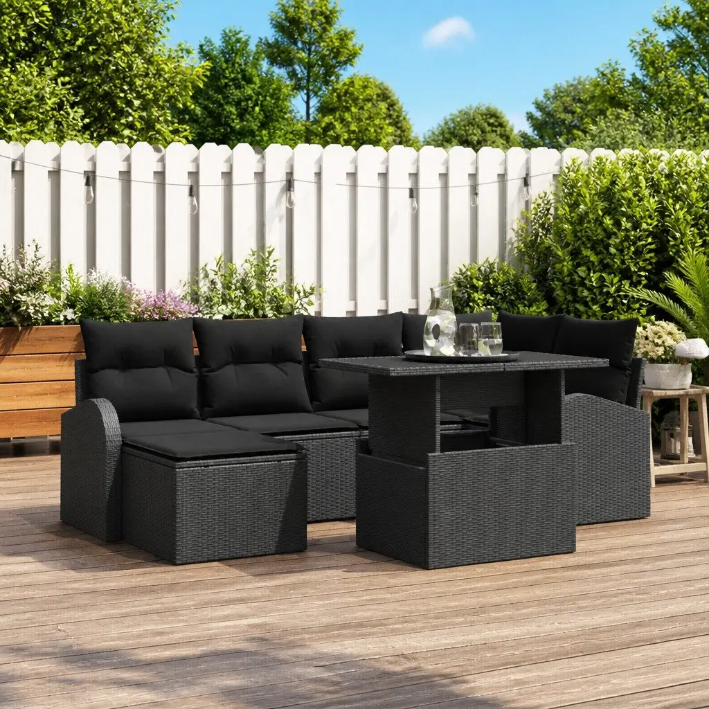 7 Piece Outdoor Garden Sofa Set Poly Rattan Black Modular Lounge Seating