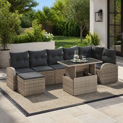 High-Quality 8 Piece Modular Garden Sofa Set in Grey