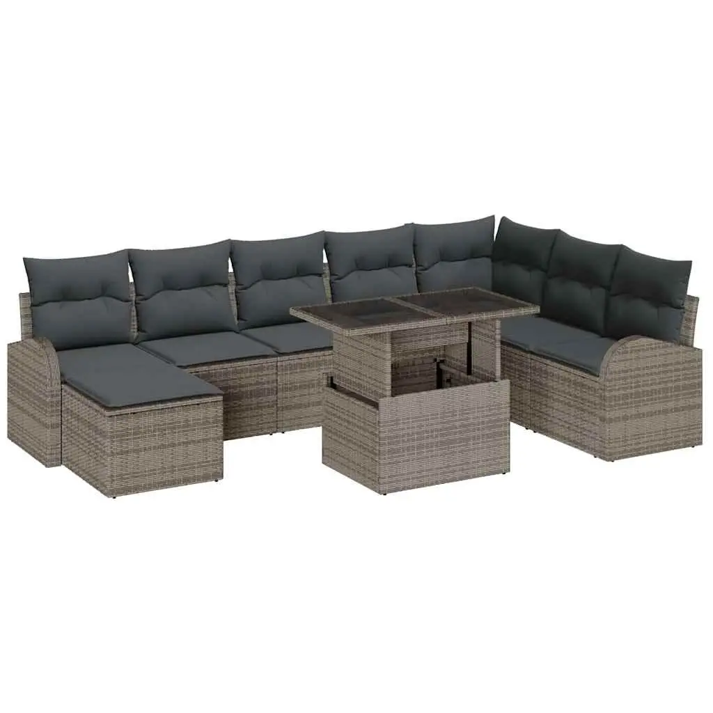 9-Piece Grey Poly Rattan Modular Garden Sofa Set