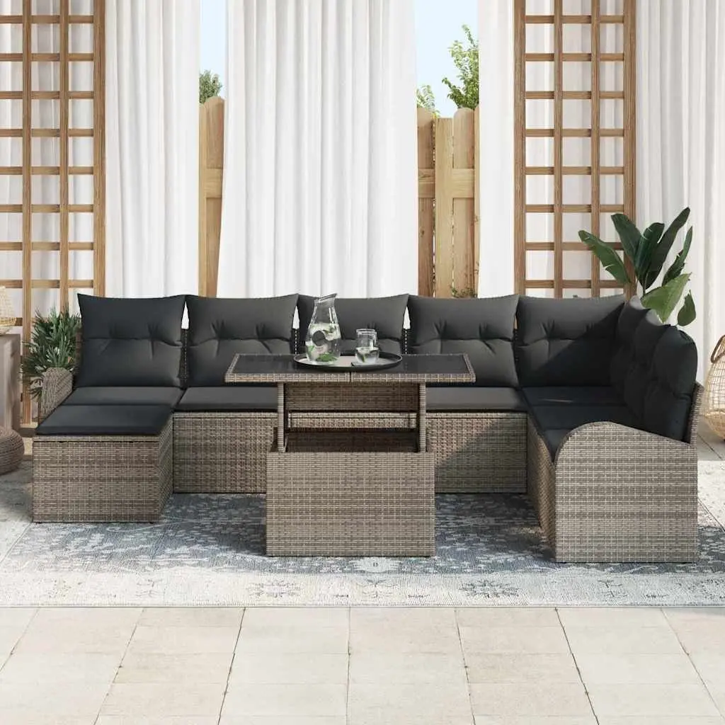 9-Piece Grey Poly Rattan Modular Garden Sofa Set