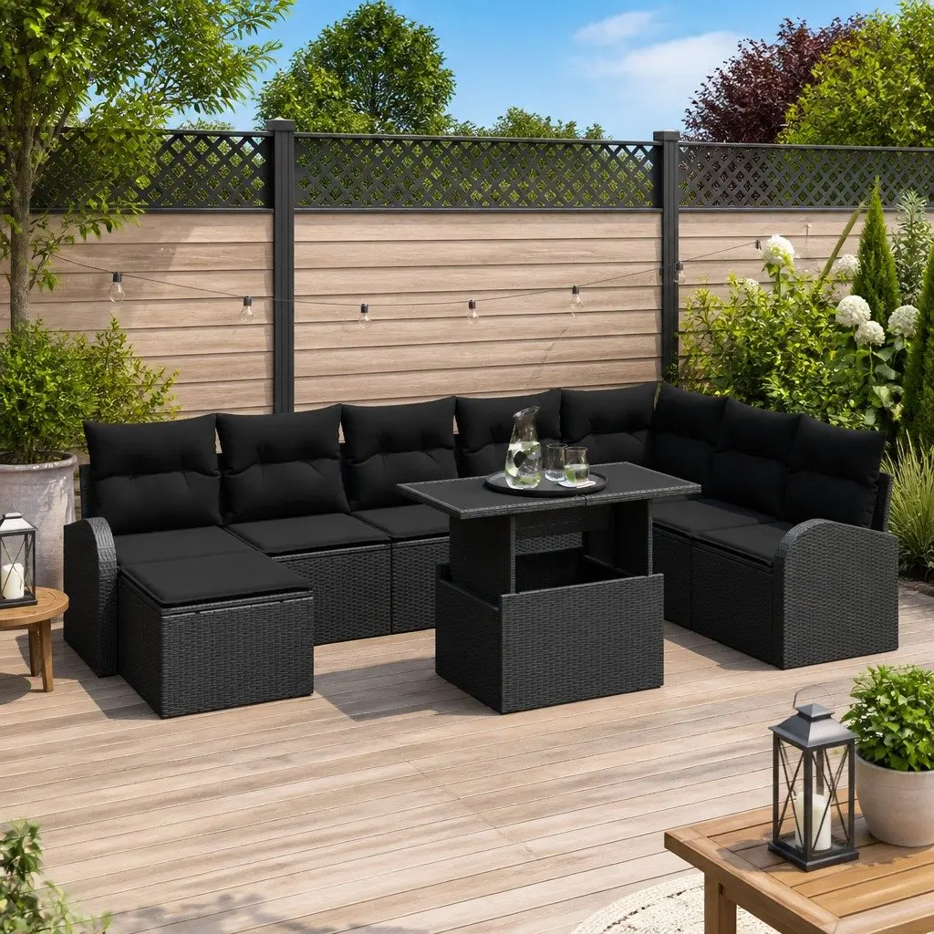 Black 9-Piece Modular Garden Sofa Set for Outdoor Relaxation