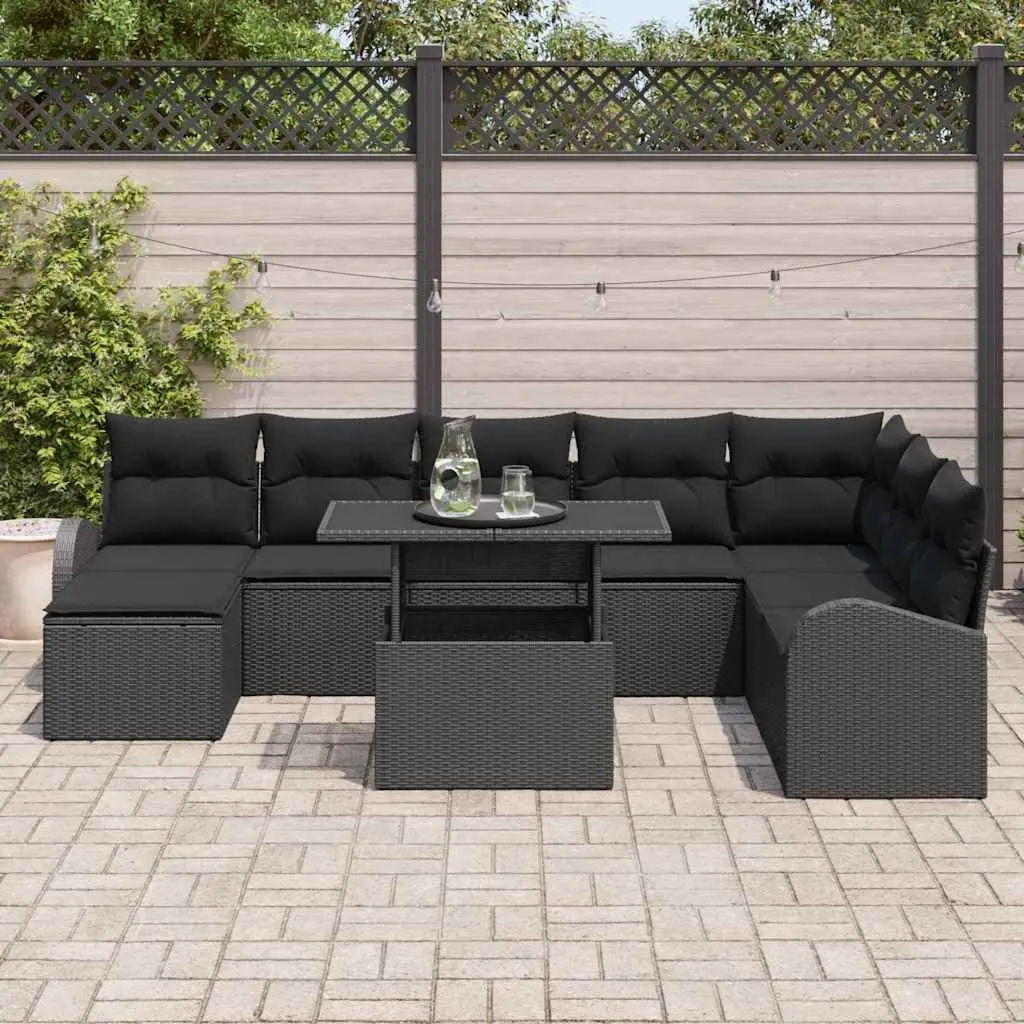 Black 9-Piece Modular Garden Sofa Set for Outdoor Relaxation
