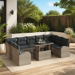 10-Piece Grey Modular Garden Sofa Set for Outdoor Use