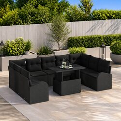 Premium 10 Piece Modular Black Poly Rattan Sofa Set