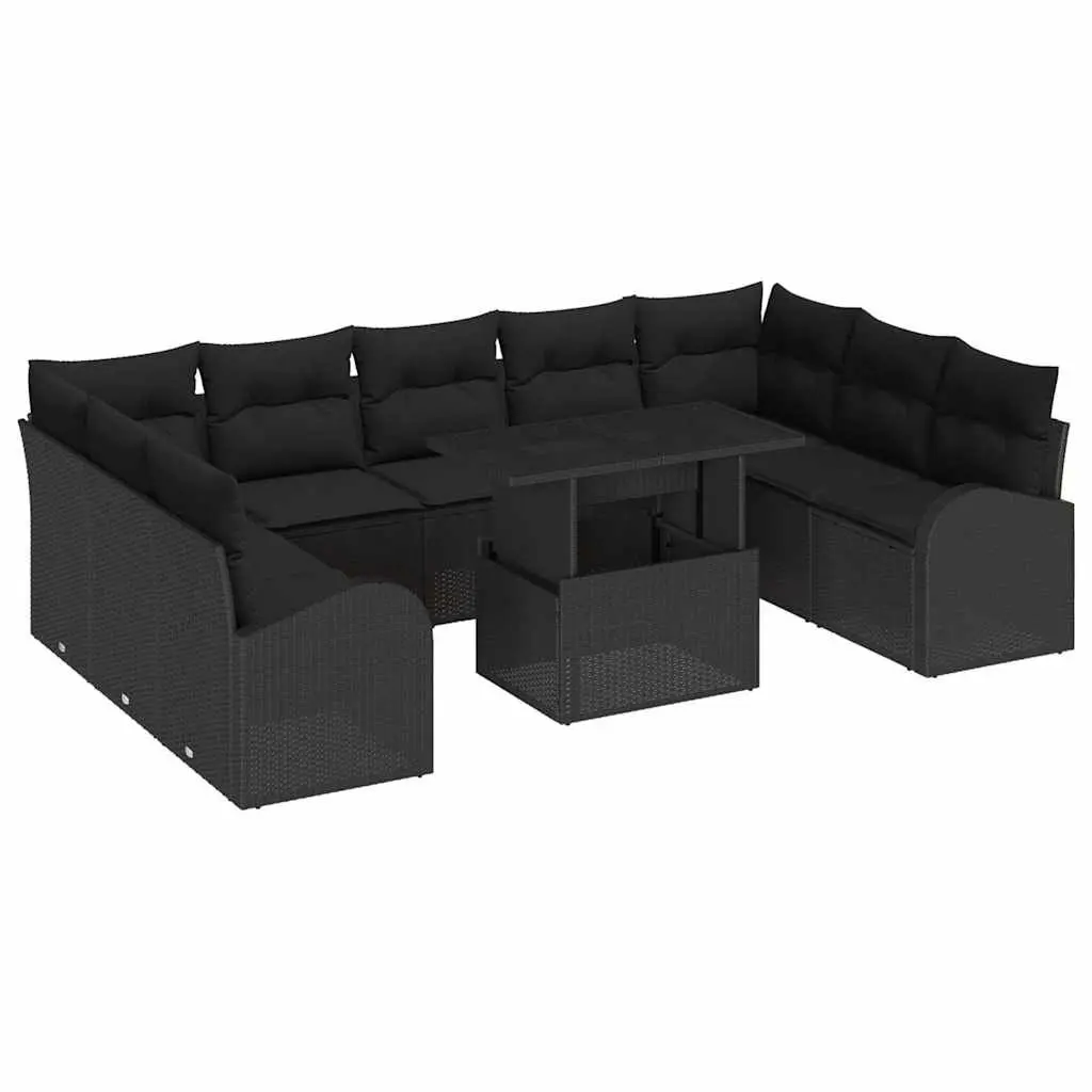 10 Piece Modular Black Poly Rattan Sofa Set